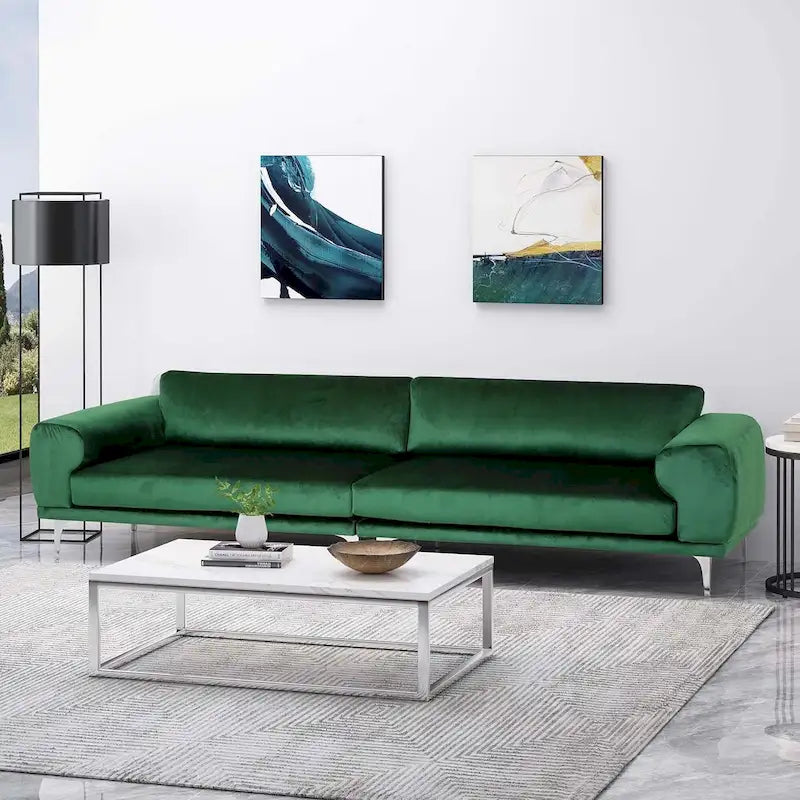 Emerald 111 Modern Velvet Sofa with Metal Legs and Solid Frame
