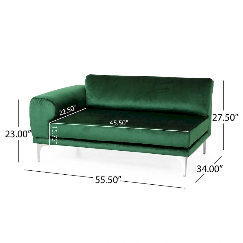 Emerald 111 Modern Velvet Sofa with Metal Legs and Solid Frame