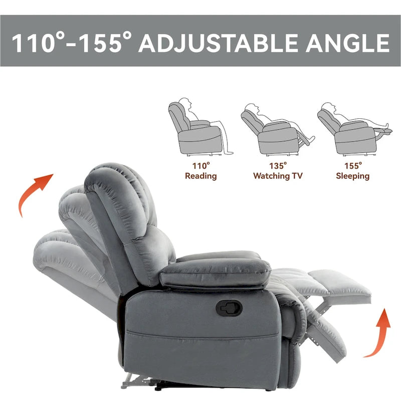 Large Manual Recliner Chair in Fabric for Living Room