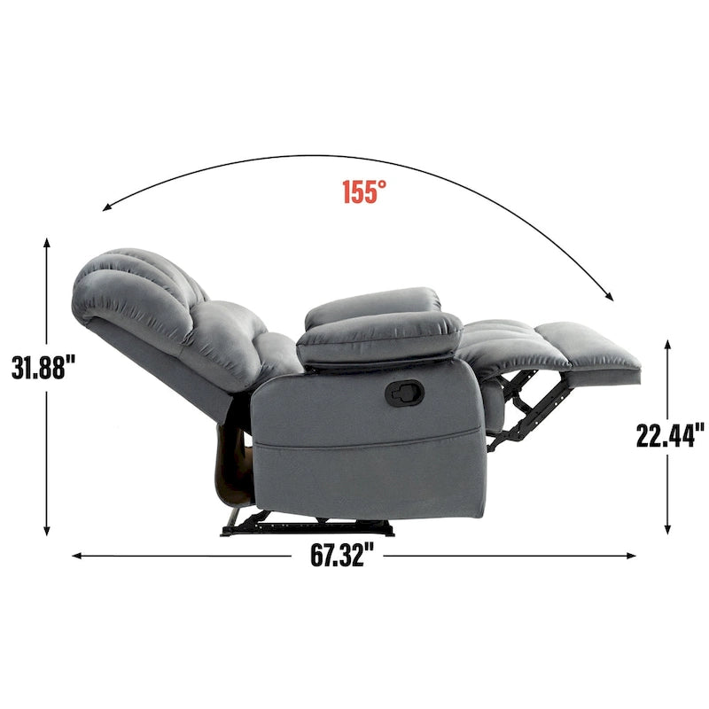 Large Manual Recliner Chair in Fabric for Living Room