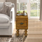 Solid Wood End Table, Rectangle 23.6 inch Narrow Side Table with Drawer, Vintage Bedside Table Nightstand for Small Spaces