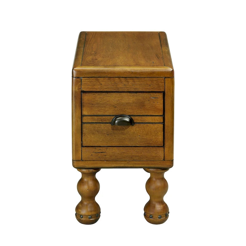 Solid Wood End Table, Rectangle 23.6 inch Narrow Side Table with Drawer, Vintage Bedside Table Nightstand for Small Spaces