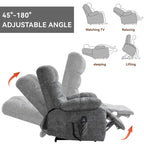 Oversized Chenille Power Lift Recliner Chair with Massage and Lumbar Heating, Charging Port, 180 Lying Flat