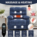Oversized Chenille Power Lift Recliner Chair with Massage and Lumbar Heating, Charging Port, 180 Lying Flat