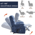 Oversized Chenille Power Lift Recliner Chair with Massage and Lumbar Heating, Charging Port, 180 Lying Flat