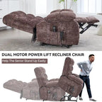 Oversized Chenille Power Lift Recliner Chair with Massage and Lumbar Heating, Charging Port, 180 Lying Flat