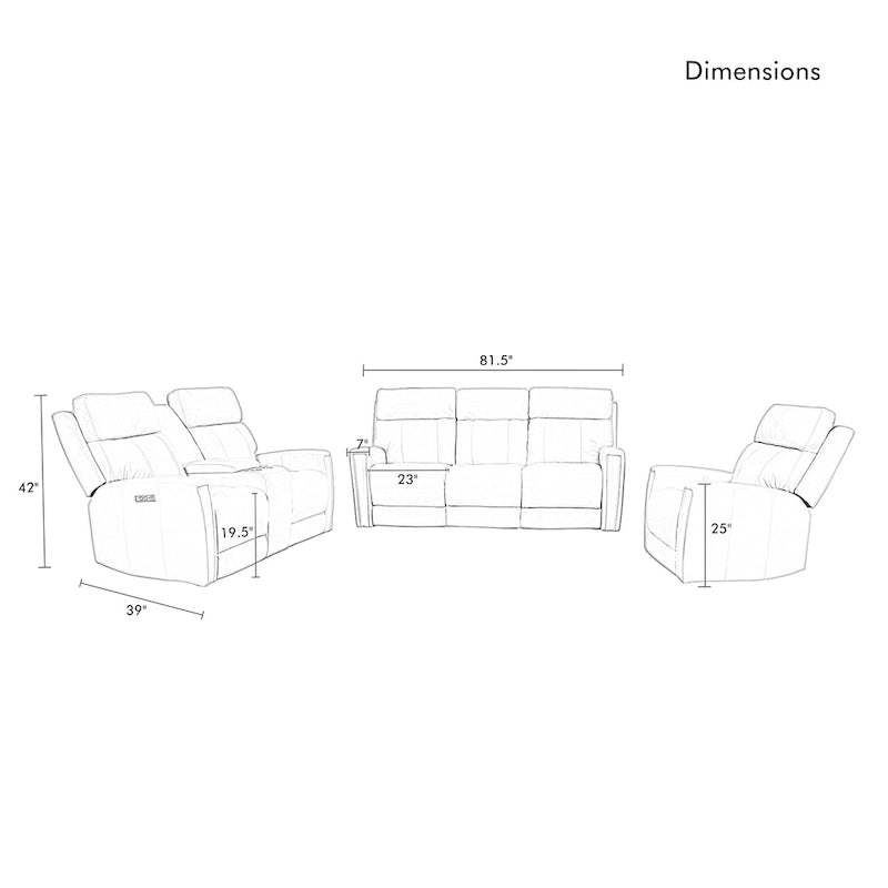 Genuine Leather Power Reclining Sofa with Power Headrest and USB & USB-C Port, Zero Gravity