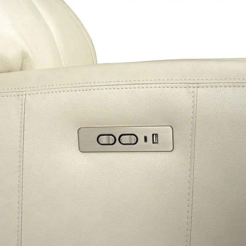 Genuine Leather Power Reclining Sofa with Power Headrest and USB & USB-C Port, Zero Gravity