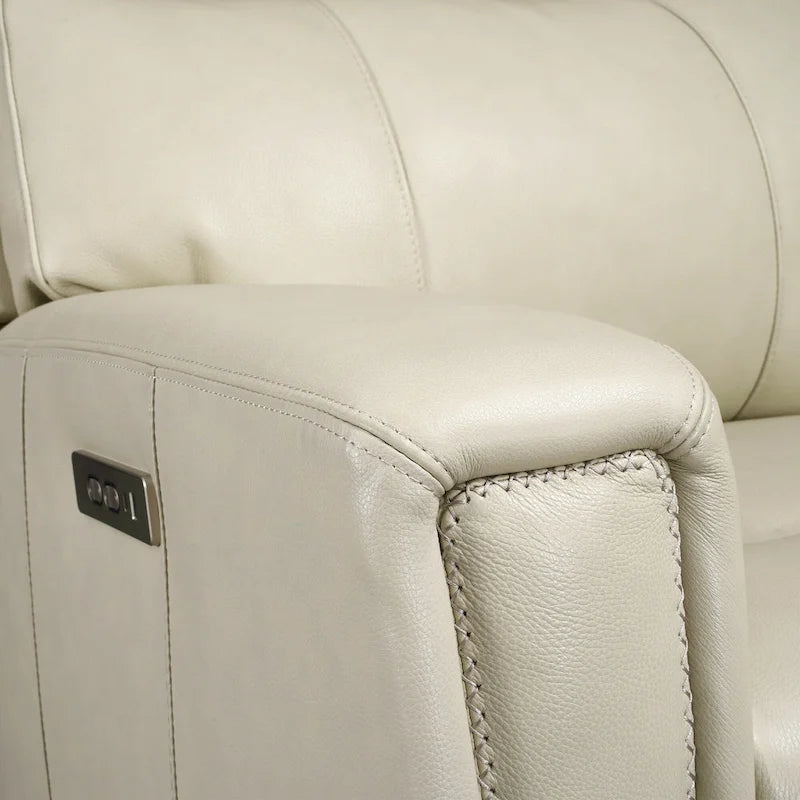 Genuine Leather Power Reclining Sofa with Power Headrest and USB & USB-C Port, Zero Gravity