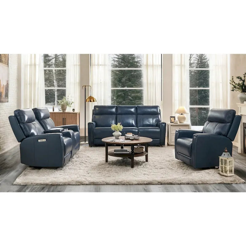 Genuine Leather Power Reclining Sofa with Power Headrest and USB & USB-C Port, Zero Gravity