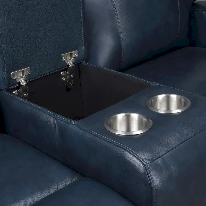 Genuine Leather Power Reclining Sofa with Power Headrest and USB & USB-C Port, Zero Gravity
