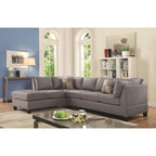 Reversible Faux Leather Sectional Sofa with Throw Pillows - 111 - Gray