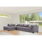 Reversible Faux Leather Sectional Sofa with Throw Pillows - 111 - Gray