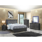 Metallic Upholstered Jewel Tufted Queen Panel Bed with LED Lights - 85 - Black