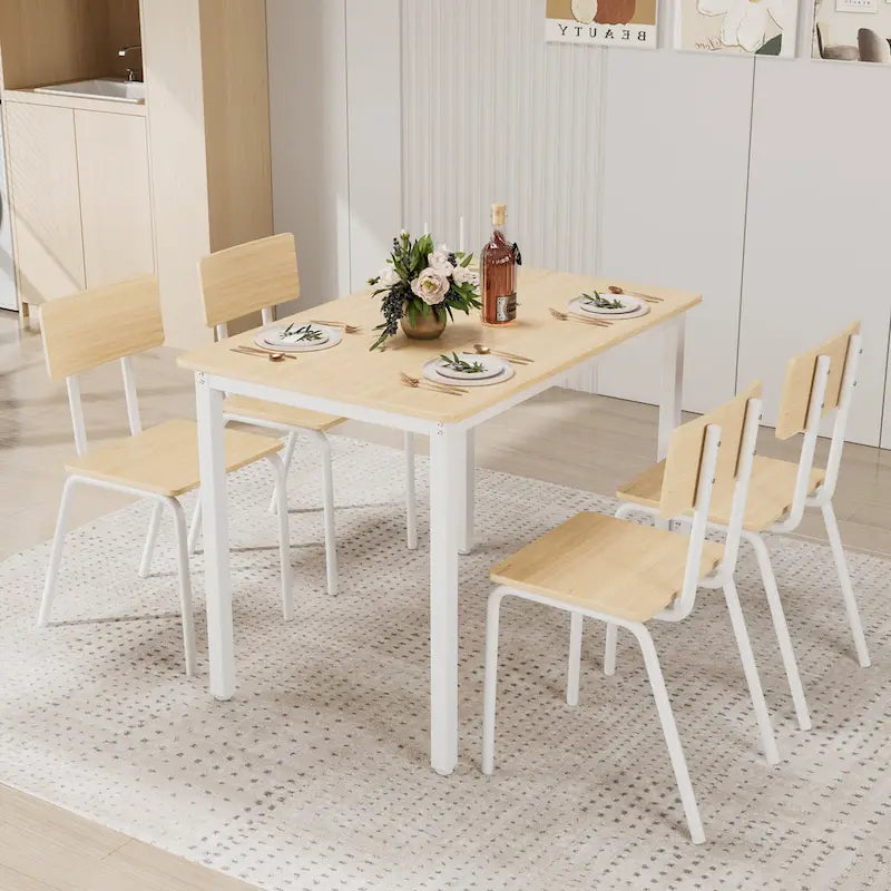 Kitchen Dining Table Metal Frame Breakfast Table with 4 Dining Chairs