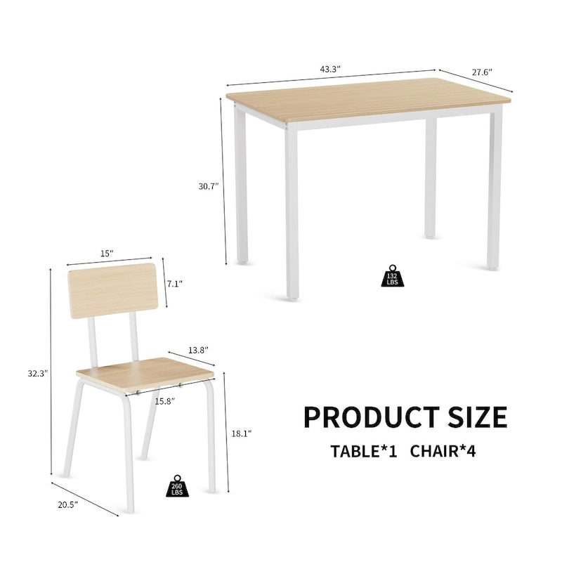 Kitchen Dining Table Metal Frame Breakfast Table with 4 Dining Chairs
