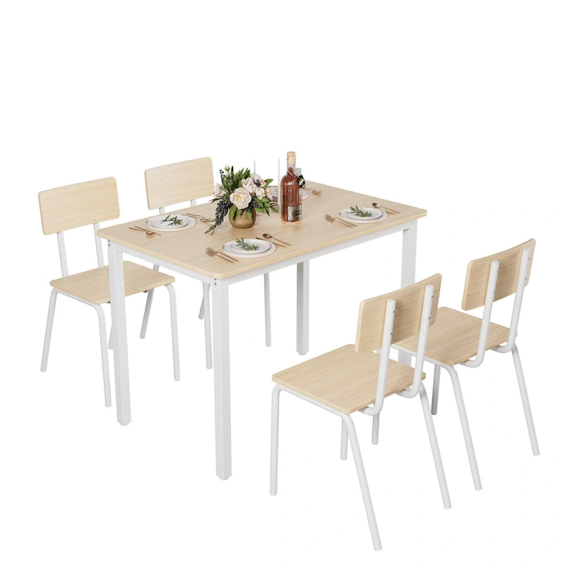 Kitchen Dining Table Metal Frame Breakfast Table with 4 Dining Chairs