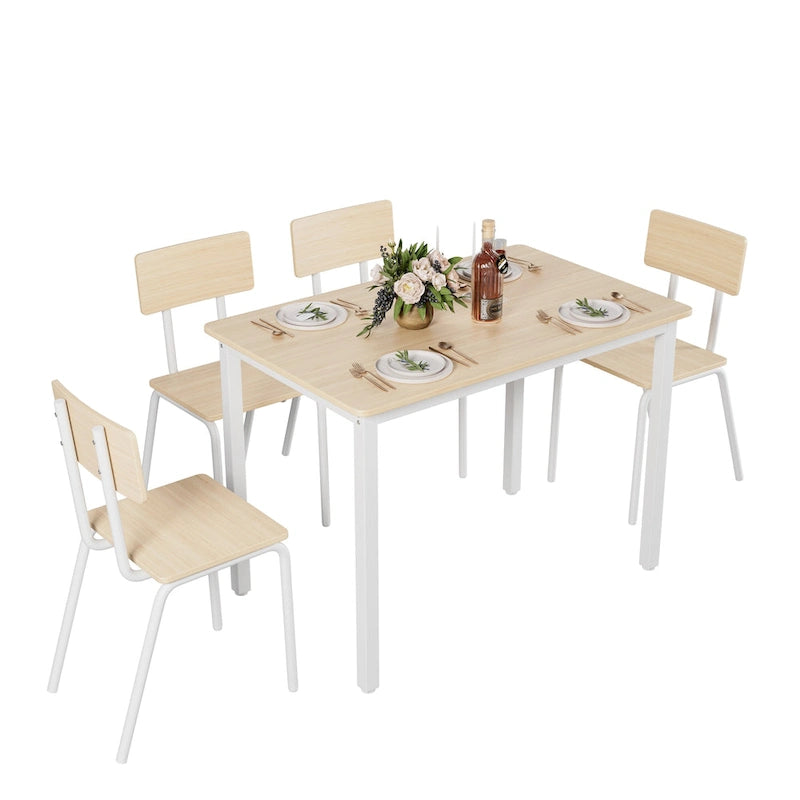 Kitchen Dining Table Metal Frame Breakfast Table with 4 Dining Chairs