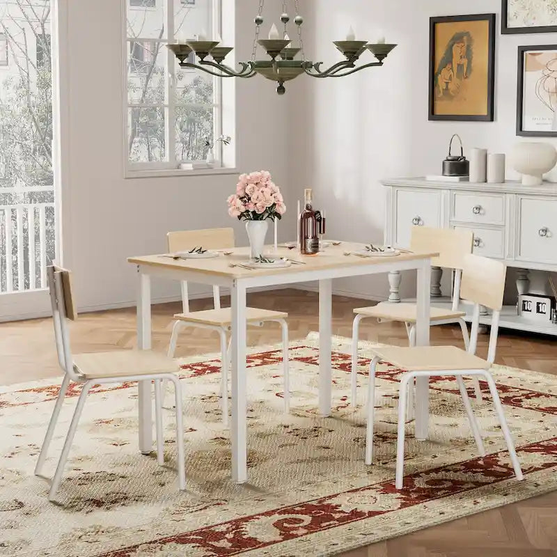 Kitchen Dining Table Metal Frame Breakfast Table with 4 Dining Chairs