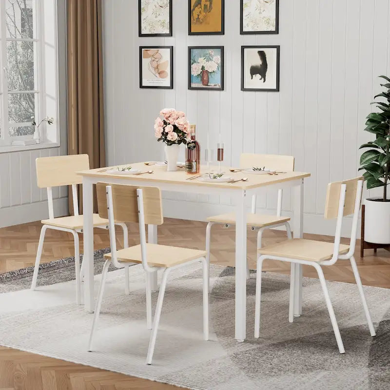 Kitchen Dining Table Metal Frame Breakfast Table with 4 Dining Chairs