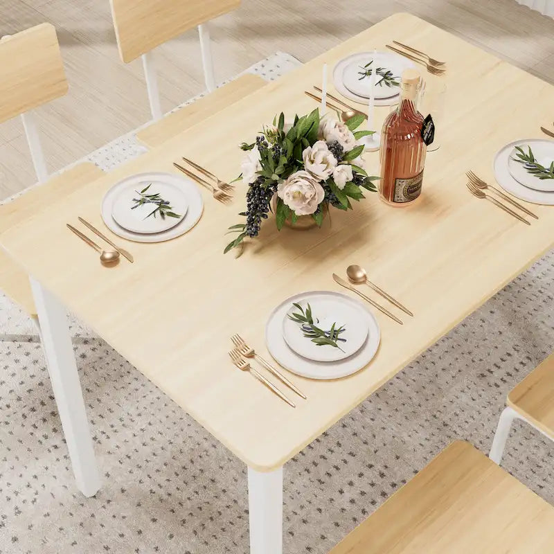 Kitchen Dining Table Metal Frame Breakfast Table with 4 Dining Chairs