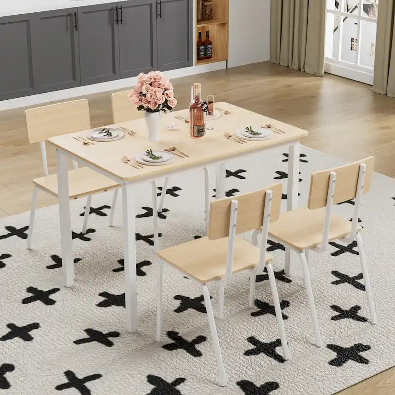 Kitchen Dining Table Metal Frame Breakfast Table with 4 Dining Chairs