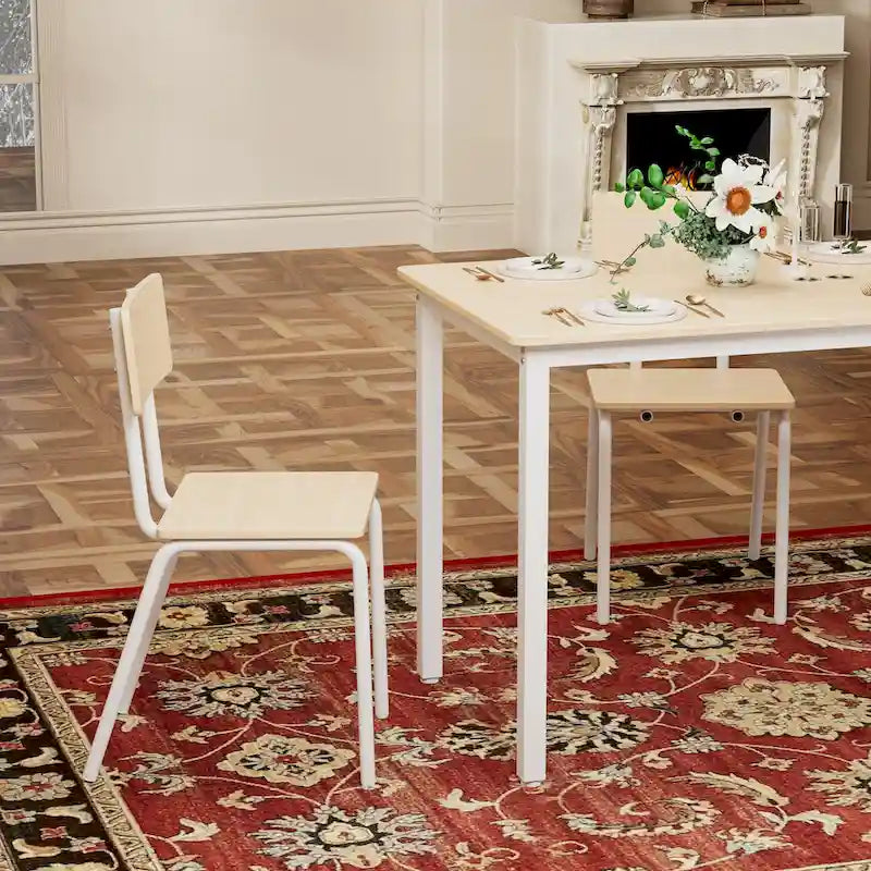 Kitchen Dining Table Metal Frame Breakfast Table with 4 Dining Chairs