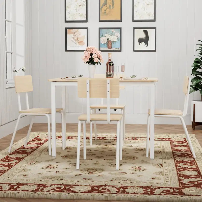 Kitchen Dining Table Metal Frame Breakfast Table with 4 Dining Chairs