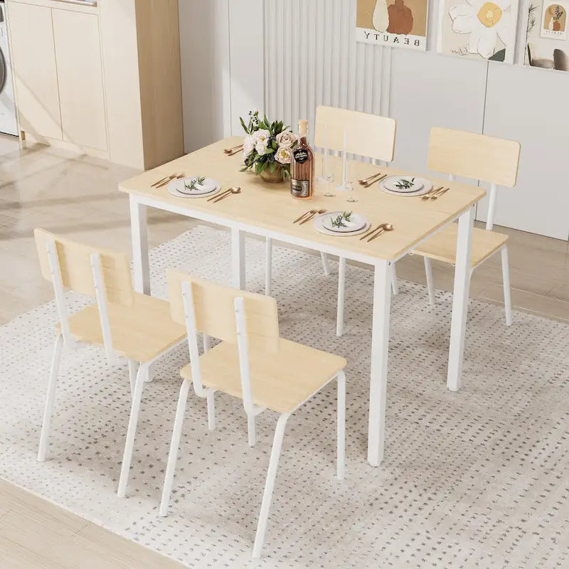 Kitchen Dining Table Metal Frame Breakfast Table with 4 Dining Chairs