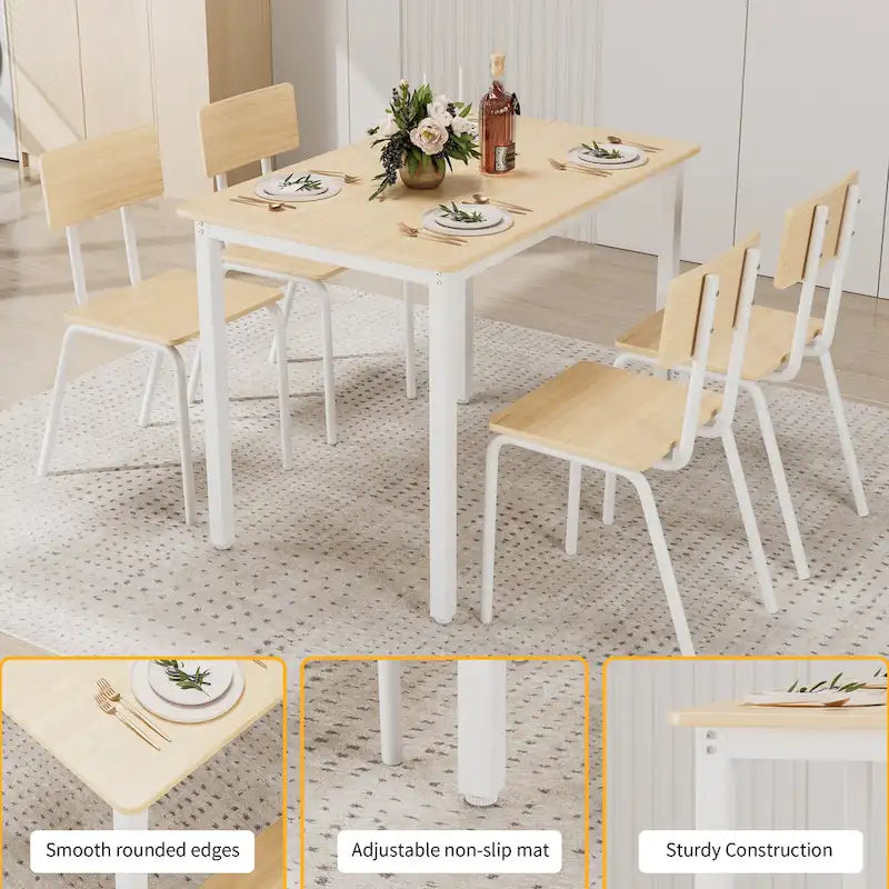 Kitchen Dining Table Metal Frame Breakfast Table with 4 Dining Chairs