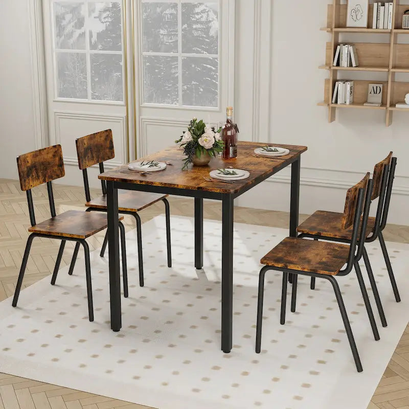 Kitchen Dining Table Metal Frame Breakfast Table with 4 Dining Chairs