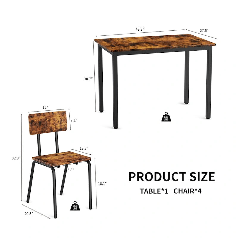 Kitchen Dining Table Metal Frame Breakfast Table with 4 Dining Chairs