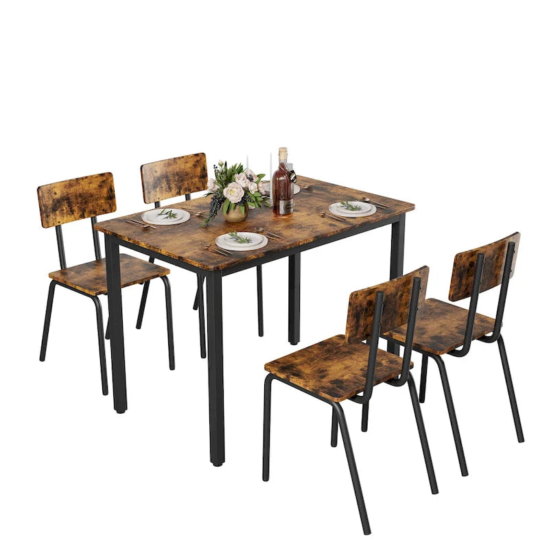 Kitchen Dining Table Metal Frame Breakfast Table with 4 Dining Chairs