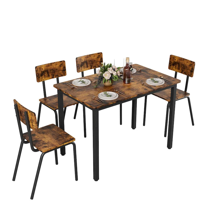Kitchen Dining Table Metal Frame Breakfast Table with 4 Dining Chairs
