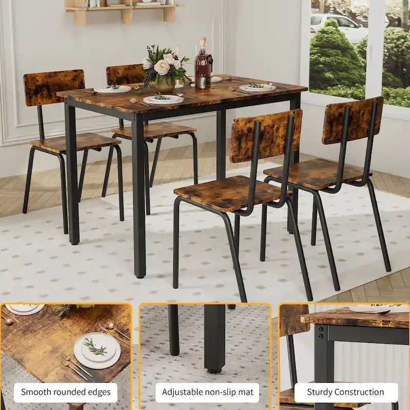 Kitchen Dining Table Metal Frame Breakfast Table with 4 Dining Chairs
