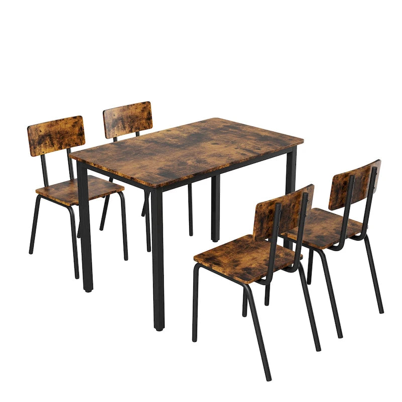 Kitchen Dining Table Metal Frame Breakfast Table with 4 Dining Chairs