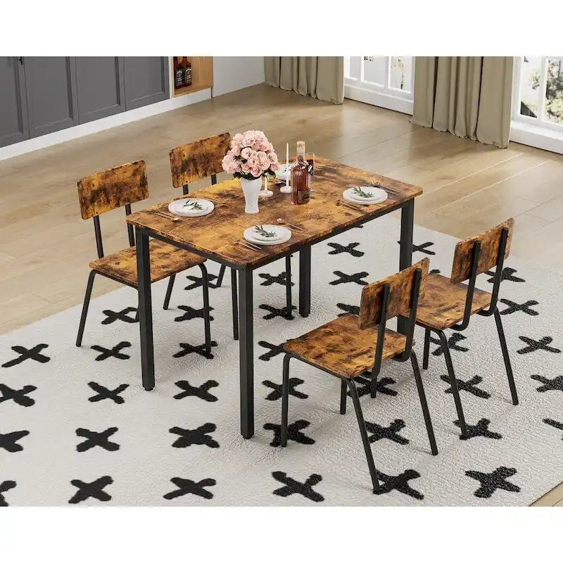 Kitchen Dining Table Metal Frame Breakfast Table with 4 Dining Chairs