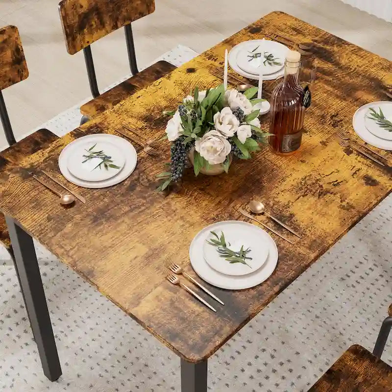 Kitchen Dining Table Metal Frame Breakfast Table with 4 Dining Chairs