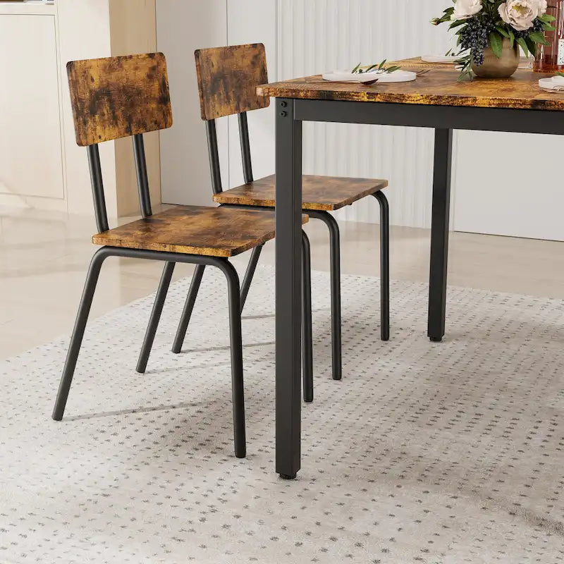 Kitchen Dining Table Metal Frame Breakfast Table with 4 Dining Chairs