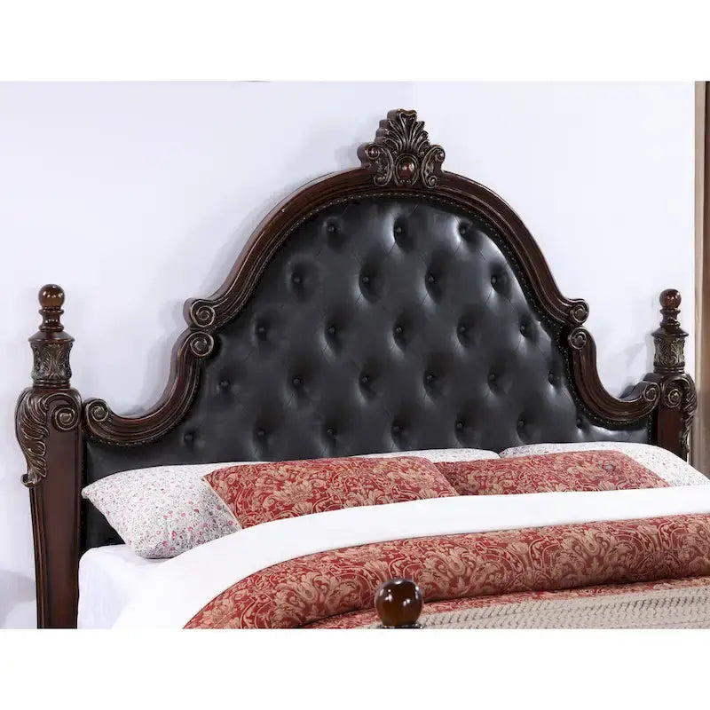 Traditional Faux Leather Button Tufted Four Poster Panel Bed