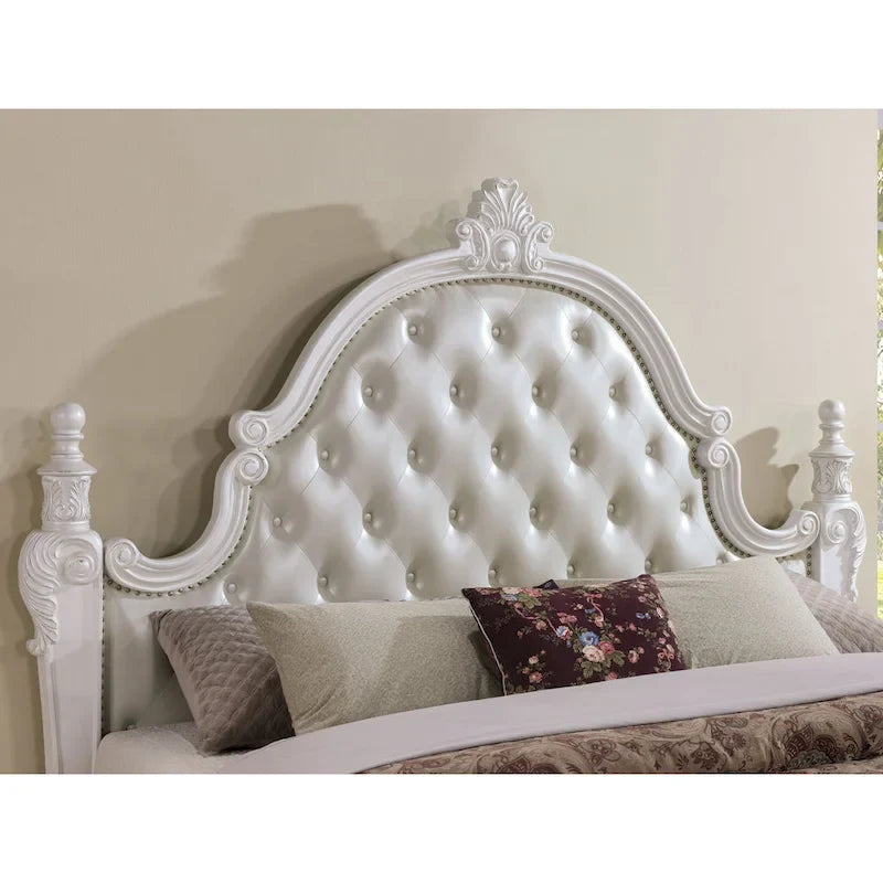 Traditional Faux Leather Button Tufted Four Poster Panel Bed