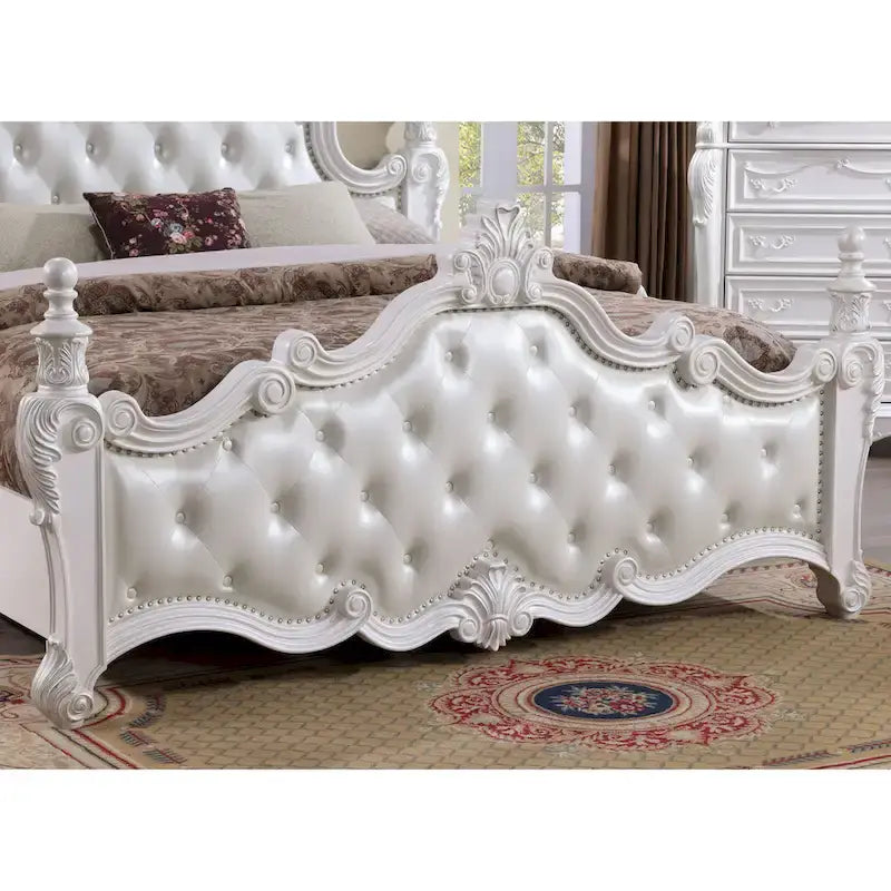 Traditional Faux Leather Button Tufted Four Poster Panel Bed