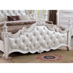 Traditional Faux Leather Button Tufted Four Poster Panel Bed