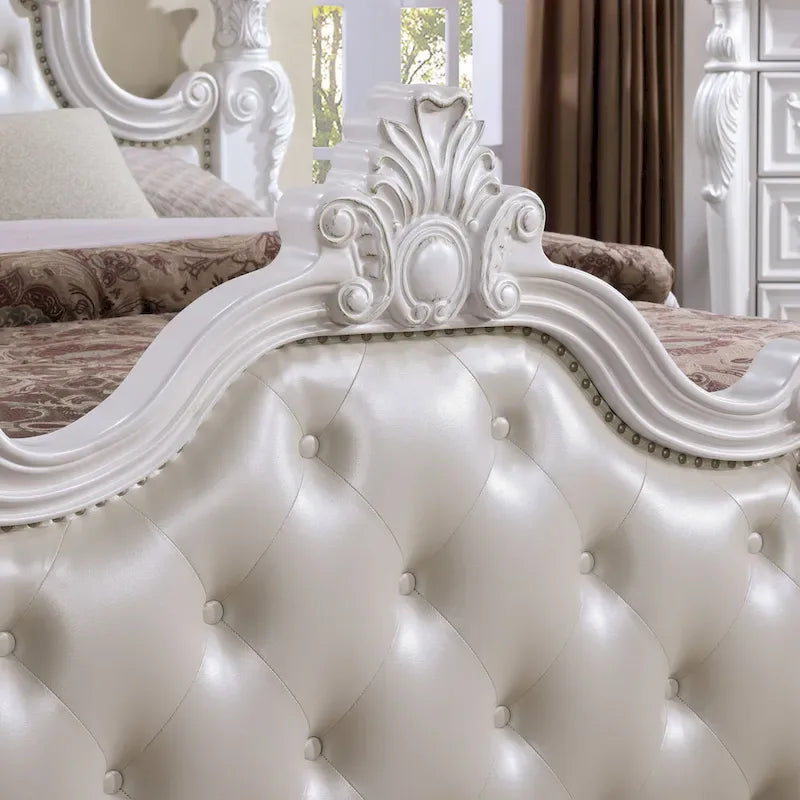 Traditional Faux Leather Button Tufted Four Poster Panel Bed