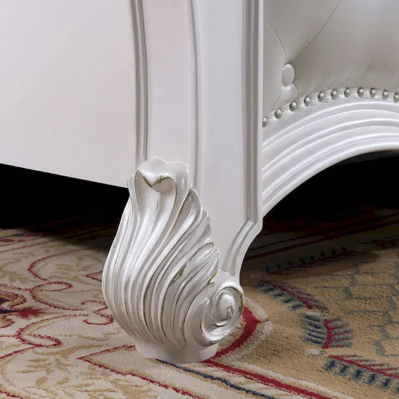 Traditional Faux Leather Button Tufted Four Poster Panel Bed