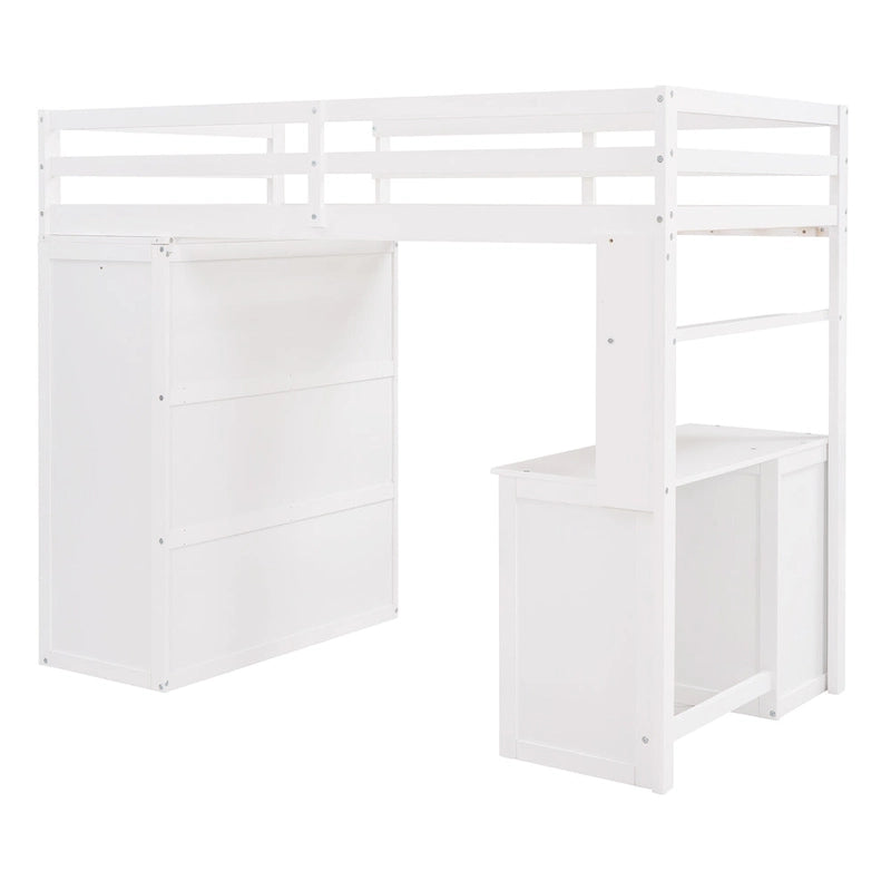 Twin Loft Bed with Study Station and Built-in Wardrobe, Desk & Drawers, 400lb Capacity