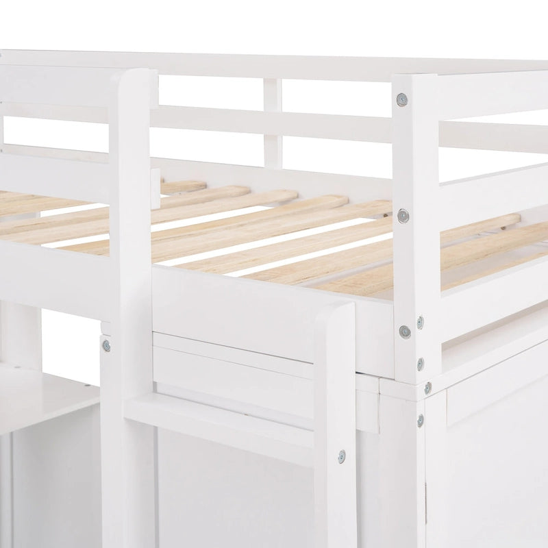Twin Loft Bed with Study Station and Built-in Wardrobe, Desk & Drawers, 400lb Capacity