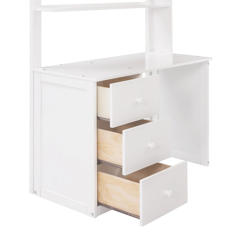 Twin Loft Bed with Study Station and Built-in Wardrobe, Desk & Drawers, 400lb Capacity