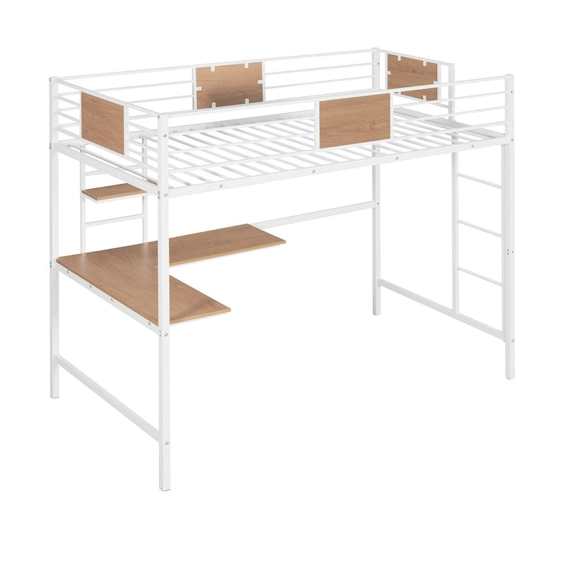 Metall-Hochbett in Einzelbettgröße mit Schreibtisch und Regalen für Kinder
