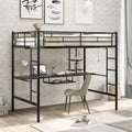 Black Full Size Metal Loft Bed with Desk and Shelf , Space Saving Design for Kids, Bedroom